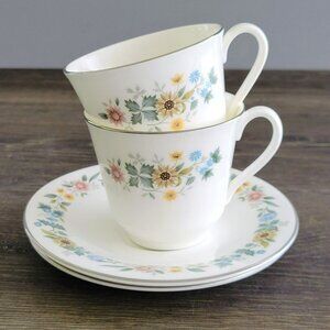 Vintage Royal Doulton Pastorale Teacup & Saucer, 2 Sets, Shabby Chic Floral